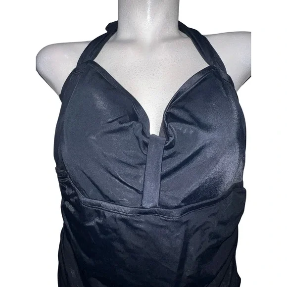 Jantzen Classics Womens Black Ruched One Piece Halter Swimsuit 22W JZSS5596 NEW - Picture 2 of 10